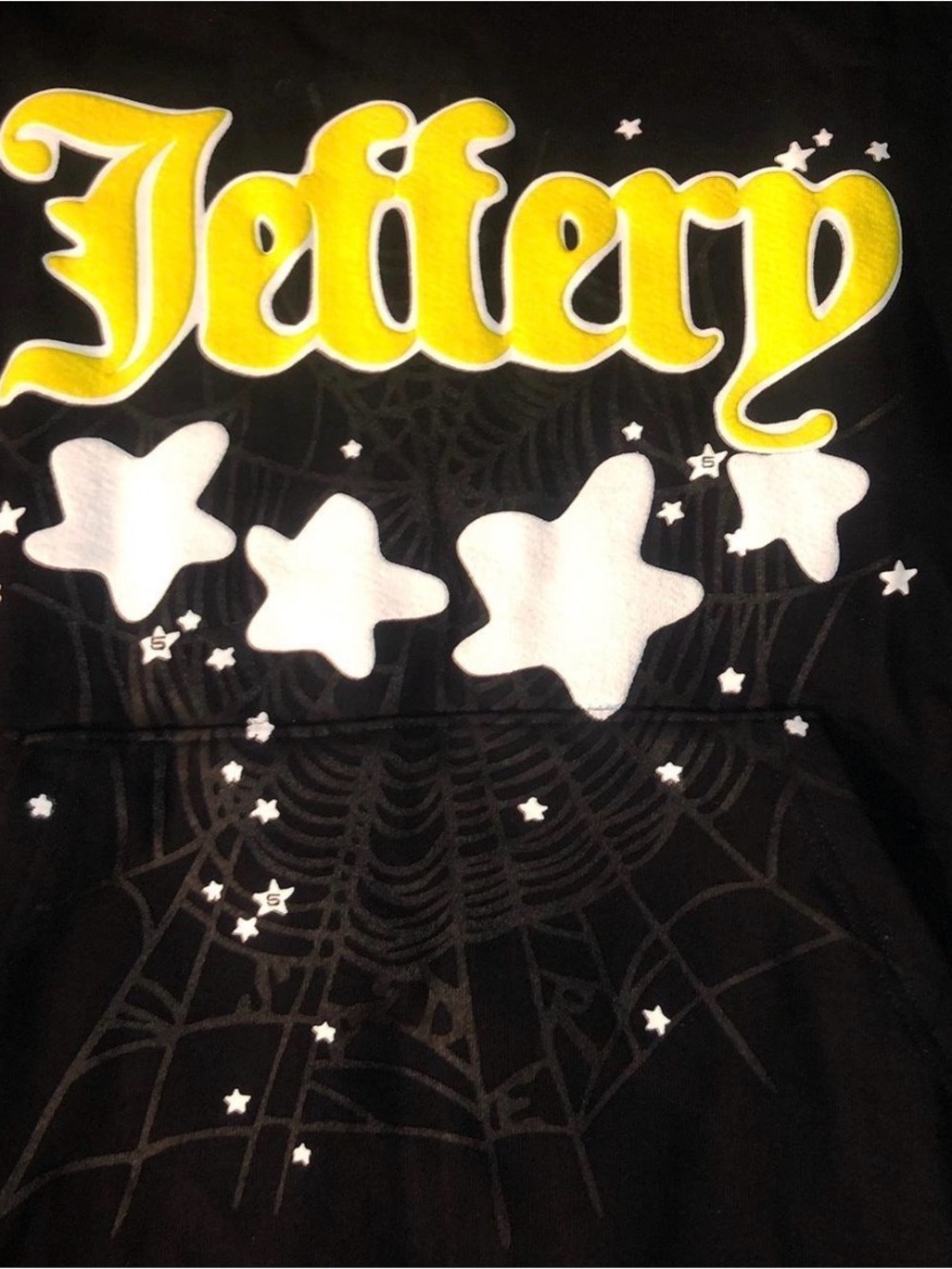 Jeffery Black Graphic Spider Mens Sweater with Yellow Logo and White Stars -M
